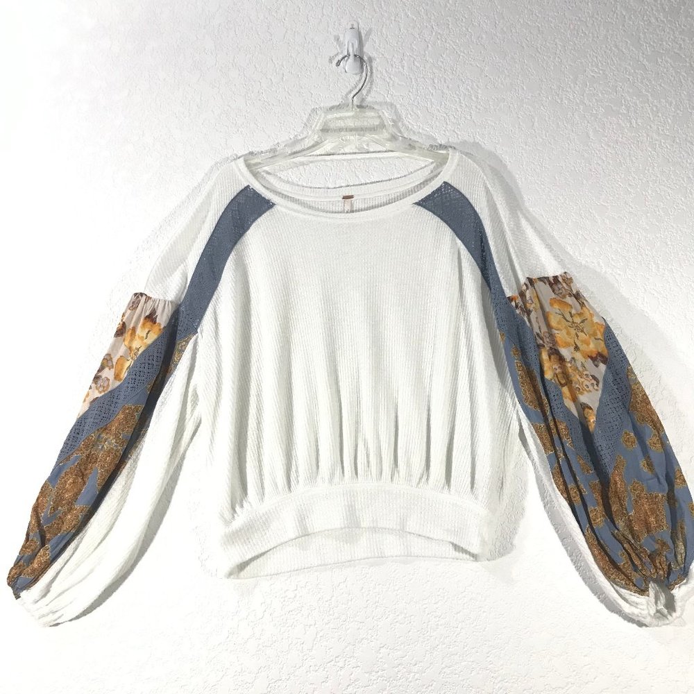 Free People Casual Clash Balloon Sleeve Thermal Patchwork